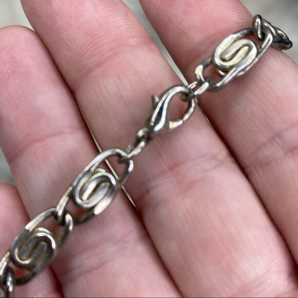 Vintage silver tone long chain necklace s shape serpentine clasp no markings - Picture 7 of 7